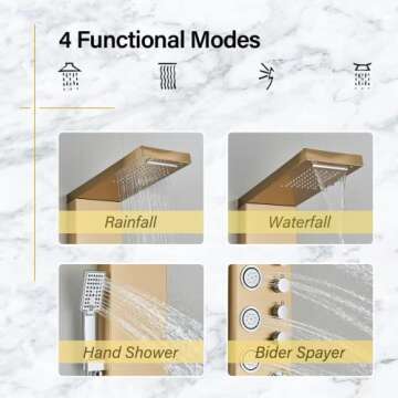 AlenArt Shower Panel with Rainfall Waterfall Shower Head