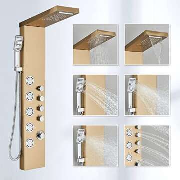 AlenArt Shower Panel with Rainfall Waterfall Shower Head