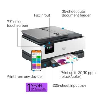 HP OfficeJet Pro 8139e Wireless All-in-One Color Inkjet Printer, Print, scan, Copy, fax, ADF, Duplex Printing Best-for-Home Office, 1 Year of Instant Ink Included