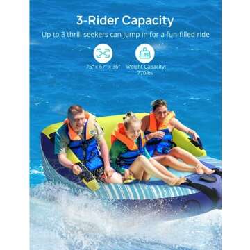 EVAJOY 3 Person Towable Tube for Boating, Inflatable Towable Tubes for Boats 1-3 Rider, Water Sports...