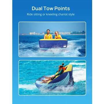 EVAJOY 3 Person Towable Tube for Boating, Inflatable Towable Tubes for Boats 1-3 Rider, Water Sports Tube with Dual Front and Back Tow Points, Inflatable Boat with Nylon Tow Rope and Air Pump