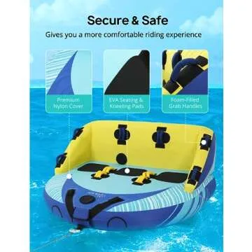 EVAJOY 3 Person Towable Tube for Boating, Inflatable Towable Tubes for Boats 1-3 Rider, Water Sports Tube with Dual Front and Back Tow Points, Inflatable Boat with Nylon Tow Rope and Air Pump