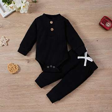 Newborn Baby Boy Girl Clothes Ribbed Knitted Cotton Long Sleeve Romper Long Pants Solid Color Fall W...