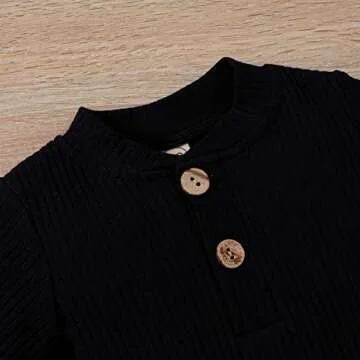 Newborn Baby Boy Girl Clothes Ribbed Knitted Cotton Long Sleeve Romper Long Pants Solid Color Fall Winter Outfits (A-X- Black, 0-3 Months)