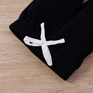 Newborn Baby Boy Girl Clothes Ribbed Knitted Cotton Long Sleeve Romper Long Pants Solid Color Fall Winter Outfits (A-X- Black, 0-3 Months)