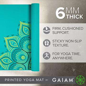 Gaiam Yoga Mat Premium Print Extra Thick Non Slip Exercise & Fitness Mat for All Types of Yoga, Pilates & Floor Workouts, Capri, 6mm