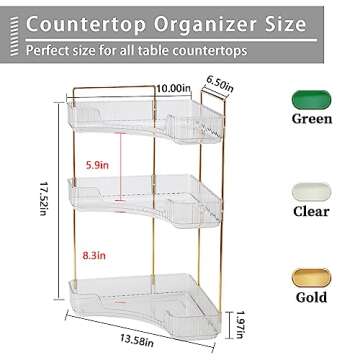 shuang qing 3-Tier Corner Bathroom Counter Organizer – Classic Storage Shelf for Makeup, Perfume & Toiletries, Space-Saving Countertop Tray Fits Bathroom, Dresser, Kitchen (Classic White)