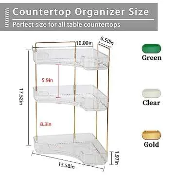 shuang qing 3-Tier Corner Bathroom Counter Organizer – Classic Storage Shelf for Makeup, Perfume & Toiletries, Space-Saving Countertop Tray Fits Bathroom, Dresser, Kitchen (Classic White)