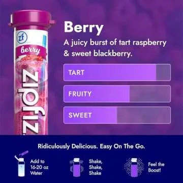 Zipfizz Daily Energy Drink Powder, Berry, 20 Pack | 3-in-1 Sustained Energy, Rapid Hydration, and Essential Vitamins | Sugar-Free | Electrolyte Powder | Contains Vitamin B-12 & Antioxidants