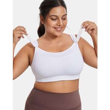 SYROKAN Front Adjustable Sports Bras for Women High Impact Wirefree Comfort No Bounce Support Workout Running Bra White 36D
