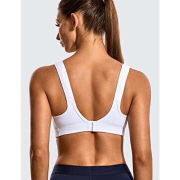 SYROKAN Front Adjustable Sports Bras for Women High Impact Wirefree Comfort No Bounce Support Workout Running Bra White 36D
