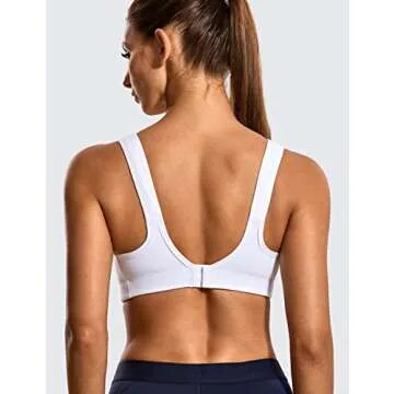 SYROKAN Front Adjustable Sports Bras for Women High Impact Wirefree Comfort No Bounce Support Workout Running Bra White 36D
