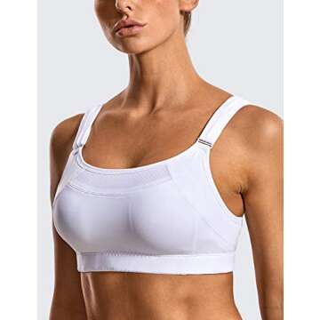 SYROKAN Front Adjustable Sports Bras for Women High Impact Wirefree Comfort No Bounce Support Workout Running Bra White 36D
