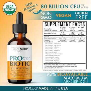 Liquid Probiotic for Women, Men, Kids, Toddler Probiotic: USDA Organic Probiotics, Vegan Probiotic L...