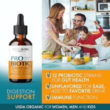Liquid Probiotic for Women, Men, Kids, Toddler Probiotic: USDA Organic Probiotics, Vegan Probiotic Liquid & Alfalfa Blend + Acidophilus for Gut Health, Dairy Gluten Sugar Free, Non-GMO Oral Probiotics