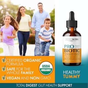 Liquid Probiotic for Women, Men, Kids, Toddler Probiotic: USDA Organic Probiotics, Vegan Probiotic Liquid & Alfalfa Blend + Acidophilus for Gut Health, Dairy Gluten Sugar Free, Non-GMO Oral Probiotics