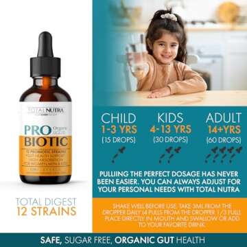 Liquid Probiotic for Women, Men, Kids, Toddler Probiotic: USDA Organic Probiotics, Vegan Probiotic Liquid & Alfalfa Blend + Acidophilus for Gut Health, Dairy Gluten Sugar Free, Non-GMO Oral Probiotics