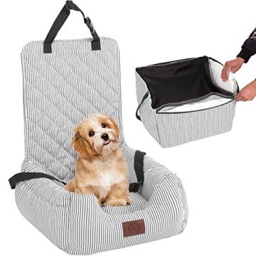 FAREYY Dog Car Seat for Small Dogs, Pet Booster Seat Fully Detachable Washable Dog Seat for Car Travel Dog Bed with Storage Pockets and Clip-On Safety Leash