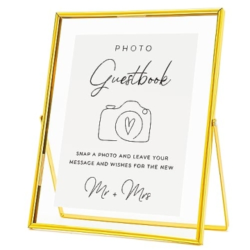 Calculs Photo Guest Book Gold Sign Holder, 8x10in Glass Picture Floating Frames Menu/Card Display St...