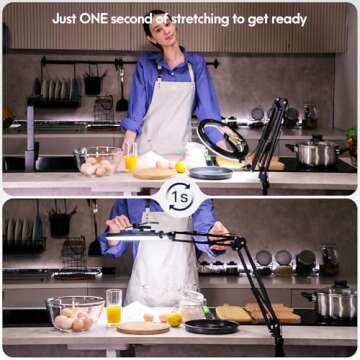 Overhead Camera Mount with Selfie Ring Light and Phone Holder, 10" LED Ring Light for Desk with Stan...