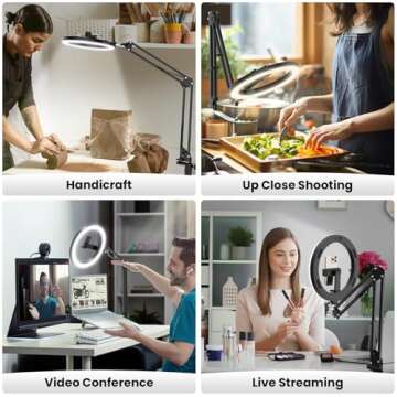 Overhead Camera Mount with Selfie Ring Light and Phone Holder, 10" LED Ring Light for Desk with Stand and Remote for iPhone,Phone Tripod with Light for Video Recording Vlog TikTok Live Stream Cooking