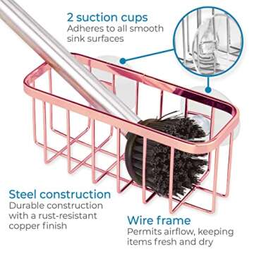 IDesign Stainless Steel Sponge Holder for Kitchen Sink with Suction Cups, The Gia Collection - 6.75" x 2.5" x 2.5", Copper
