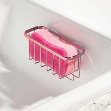 IDesign Stainless Steel Sponge Holder for Kitchen Sink with Suction Cups, The Gia Collection - 6.75" x 2.5" x 2.5", Copper