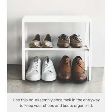 Yamazaki Home Tower 2-Tier Entryway Shoe Organizer, 16" - Steel - Holds 4 Pairs Of Shoes