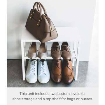 Yamazaki Home Tower 2-Tier Entryway Shoe Organizer, 16" - Steel - Holds 4 Pairs Of Shoes