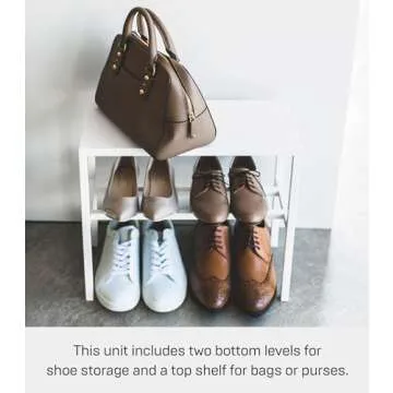 Yamazaki Home Tower 2-Tier Entryway Shoe Organizer, 16" - Steel - Holds 4 Pairs Of Shoes