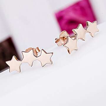 Rose Gold Star Climber Earrings for Modern Elegance