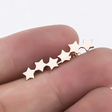 Rose Gold Star Climber Earrings for Modern Elegance