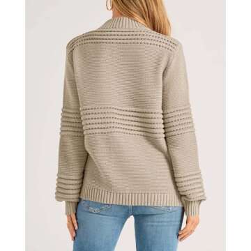 KIRUNDO Womens Sweaters 2024 Fall Long Sleeve Crew Neck Crochet Pit Striped Oversized Casual Chunky Ribbed Knit Pullover(Beige, Medium)