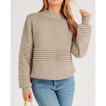 KIRUNDO Womens Sweaters 2024 Fall Long Sleeve Crew Neck Crochet Pit Striped Oversized Casual Chunky Ribbed Knit Pullover(Beige, Medium)