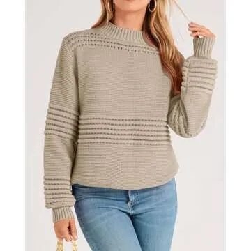 KIRUNDO Womens Sweaters 2024 Fall Long Sleeve Crew Neck Crochet Pit Striped Oversized Casual Chunky Ribbed Knit Pullover(Beige, Medium)