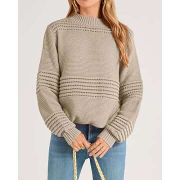 KIRUNDO Womens Sweaters 2024 Fall Long Sleeve Crew Neck Crochet Pit Striped Oversized Casual Chunky Ribbed Knit Pullover(Beige, Medium)