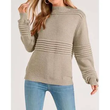 KIRUNDO Womens Sweaters 2024 Fall Long Sleeve Crew Neck Crochet Pit Striped Oversized Casual Chunky Ribbed Knit Pullover(Beige, Medium)