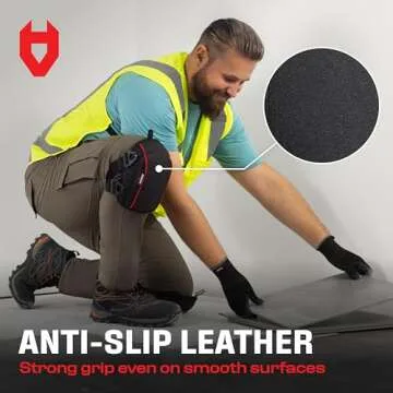 NoCry Flooring Knee Pads for Work with Extra-Wide Gel & Thick Foam Cushion — Work Knee Pads for Men with Reinforced Straps & Military Grade Rivets — Gel Knee Pads with Floor-Safe, Anti-Slip Leather