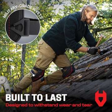 NoCry Flooring Knee Pads for Work with Extra-Wide Gel & Thick Foam Cushion — Work Knee Pads for Men with Reinforced Straps & Military Grade Rivets — Gel Knee Pads with Floor-Safe, Anti-Slip Leather