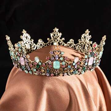 MMK Baroque Vintage Birthday Crown, Crowns and Tiaras for Women, Queen Crown for Women, Princess Crown Headband for Prom, Christmas, Halloween, Birthday, Party. (Multicolored Crowns)