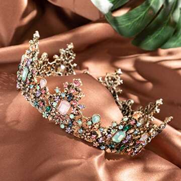 MMK Baroque Vintage Birthday Crown, Crowns and Tiaras for Women, Queen Crown for Women, Princess Crown Headband for Prom, Christmas, Halloween, Birthday, Party. (Multicolored Crowns)