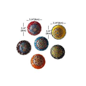 Tubibu Decorative Desing Turkish Ceramic Bowl Set of 6 - Handcrafted Pinch Multicolor Finger Small S...