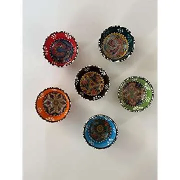 Tubibu Decorative Desing Turkish Ceramic Bowl Set of 6 - Handcrafted Pinch Multicolor Finger Small Serving Bowls (Deco, 3.15")