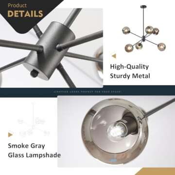 BOKT Sputnik Chandelier - Adjustable Smoke Gray Globe Light