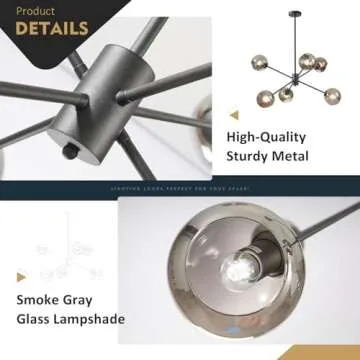 BOKT Sputnik Chandelier - Adjustable Smoke Gray Globe Light