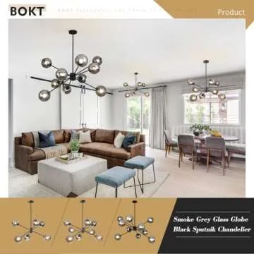 BOKT Sputnik Chandelier - Adjustable Smoke Gray Globe Light