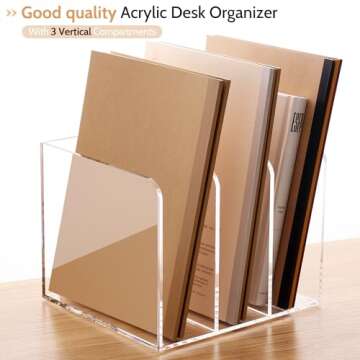 Magazine Holder, Clear Acrylic Magazine Rack, File Organizer for Office Desk, Book Organizer,-One-Piece-3 Vertical spaces,1 pack (B5)……