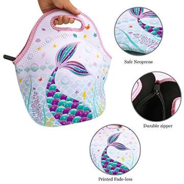 Mermaid Lunch Bag - Neoprene Kids Lunch Bag for Girls Gift Back to School Preschool Kindergarten Ele...