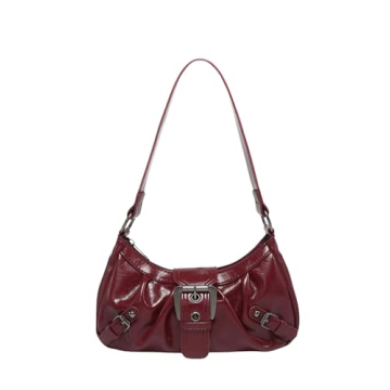 Verdusa Women's Y2k Purse Top Handle Shoulder Bag Buckle Punk Hobo Clutch Purses Bags Dark Red One-Size