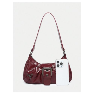Verdusa Women's Y2k Purse Top Handle Shoulder Bag Buckle Punk Hobo Clutch Purses Bags Dark Red One-Size